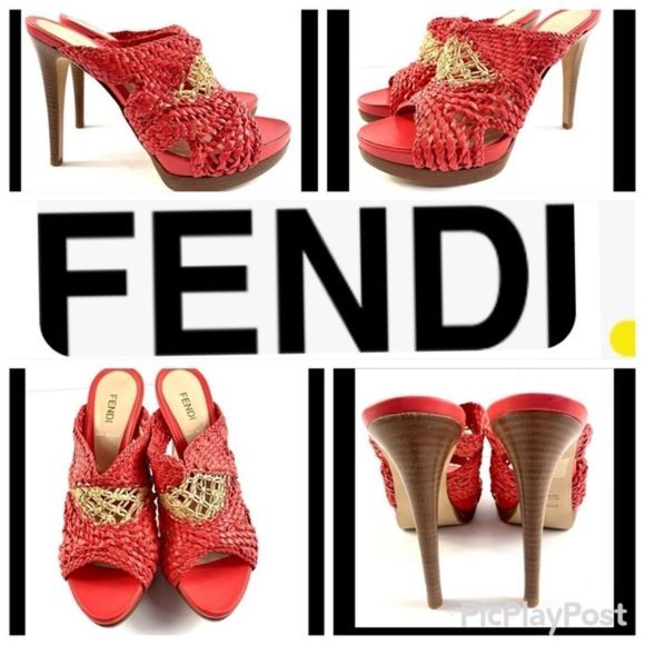 FENDI NWB Women’s 38.5 US 8 Red/Cream Leather Open Toe/back SlipOn Slide Sandal - Picture 1 of 13